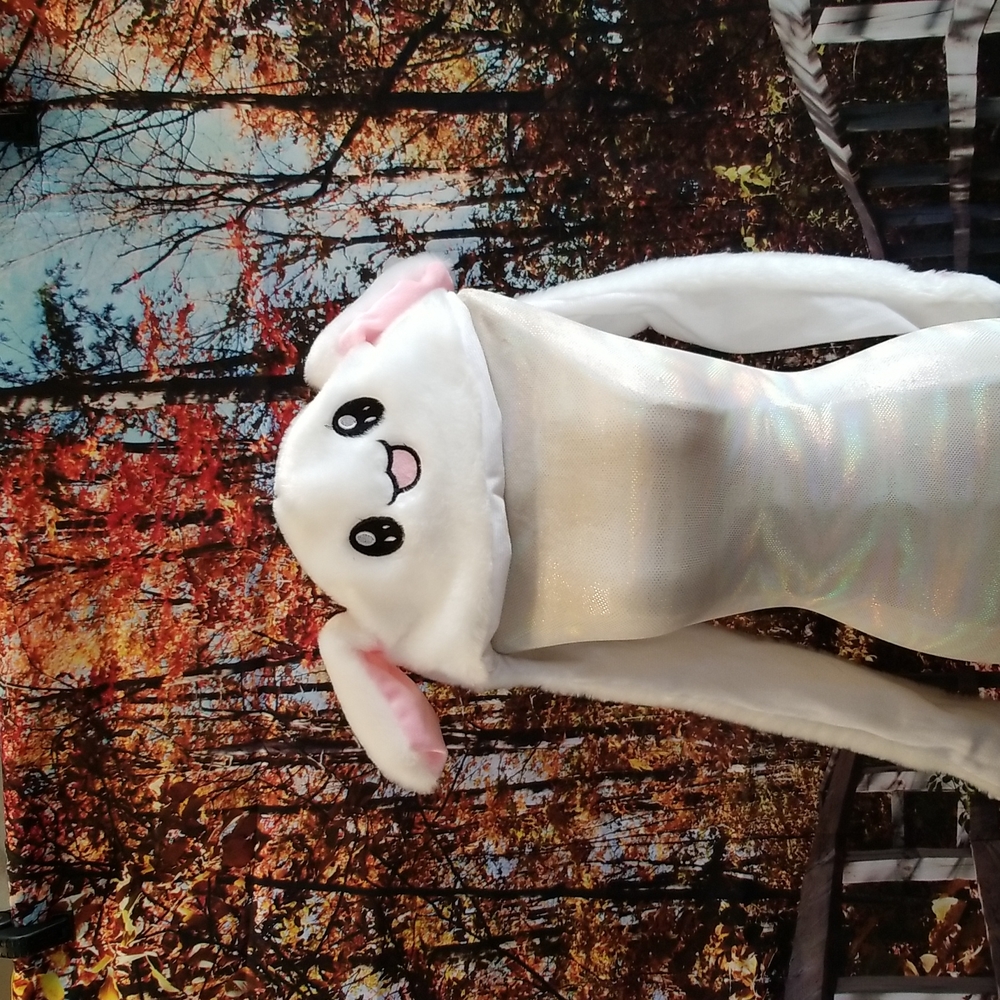 White and Pink Bunny Hat with Pop-Up Ears